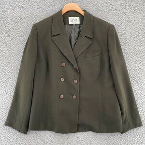 Le Suit Blazer Womens 12 Petite Green Double Breasted Button Up Career Office